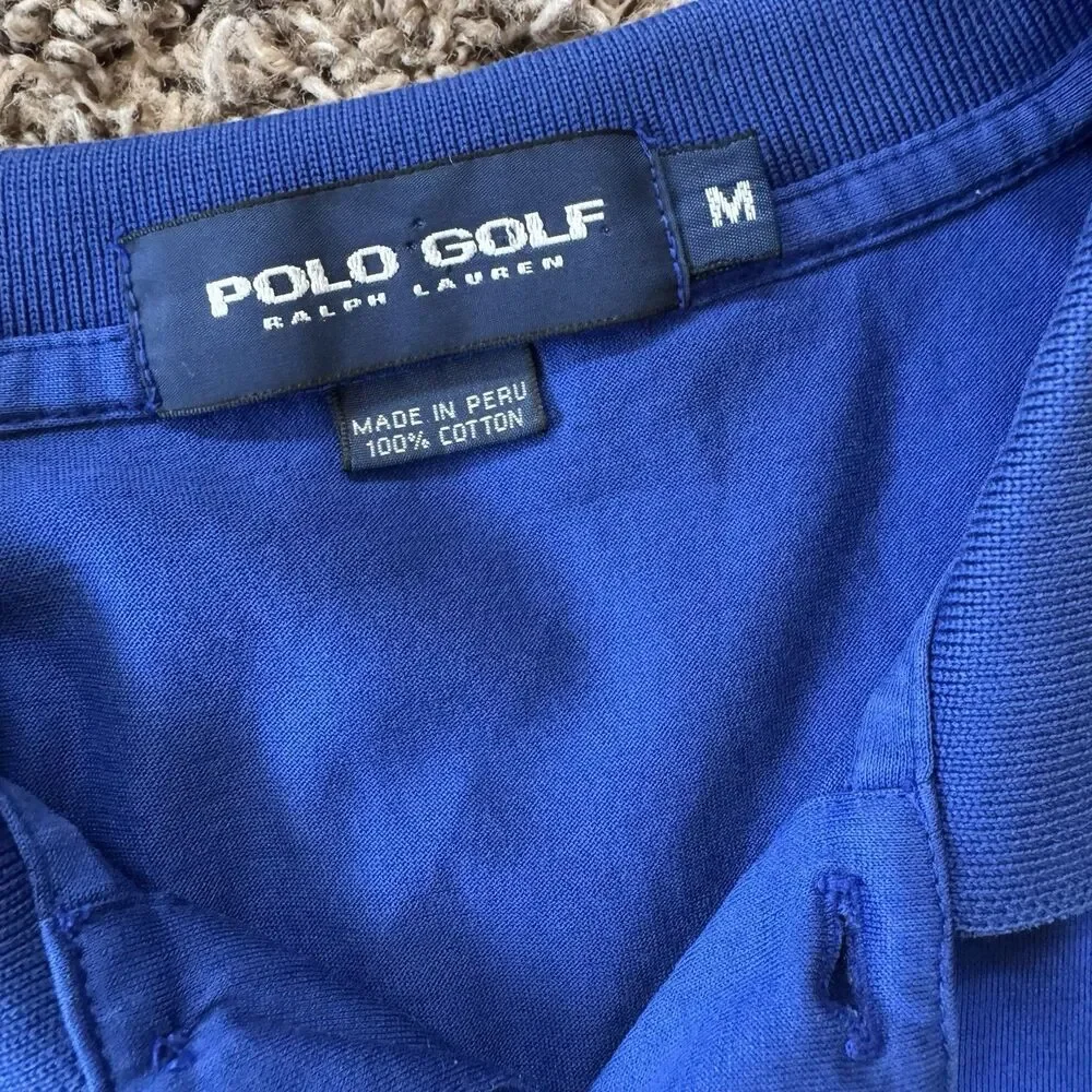 Vtg 90s Polo Golf Ralph Lauren Shirt Men M Blue Pima Cotton Shield Crest Patch
